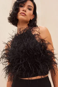 Clearance JOEY FEATHER TOP - BLACK Tops
