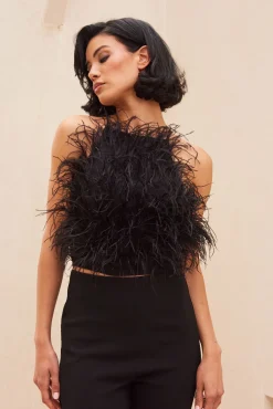 Clearance JOEY FEATHER TOP - BLACK Tops